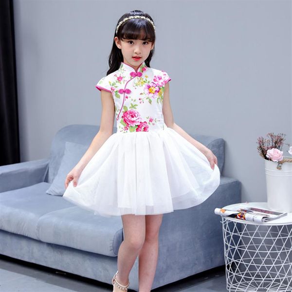 2018 verão crianças menina cheongsam vestido chinês tradicional qipao vestido de manga curta algodão saia menina crianças cheongsam1821