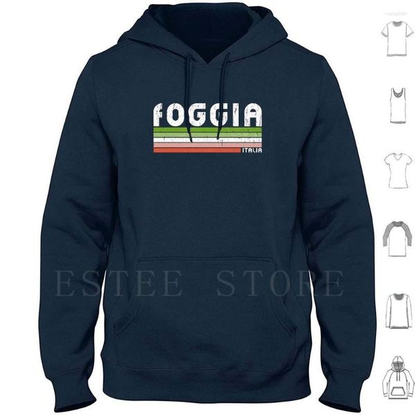 Moletons Masculinos Foggia Italia-Retro Italia Design Manga Comprida Italia Italiano Retro Vintage Vermelho Verde Branco