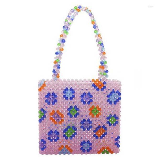 Вечерние сумки женская мода INS Цветочный дизайн ручной песочной сумки для бисера, роза, красная, простая универсальная большая способность в сумочке 2023