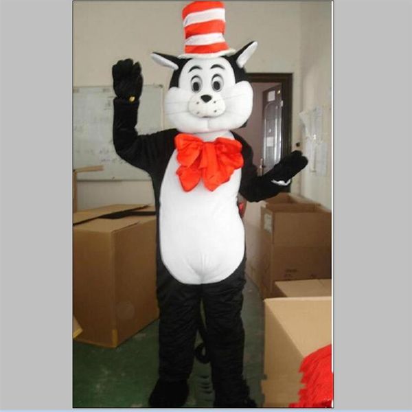 2019 Factory Black Cat Mascot Costume Cartoon Caratteristico Costume Maschette per gatti Abbigliamento da cartone animato Abbigliamento per adulti Christmas299o