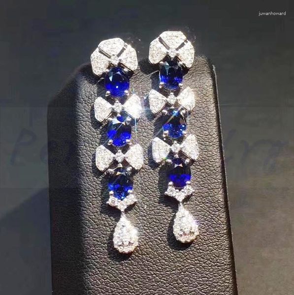 Orecchini pendenti Natural Real Sapphire o Emerald Drop Earring 925 Sterling Silver 0.35ct 6pcs Gemstone Fine Jewelry # J8101502