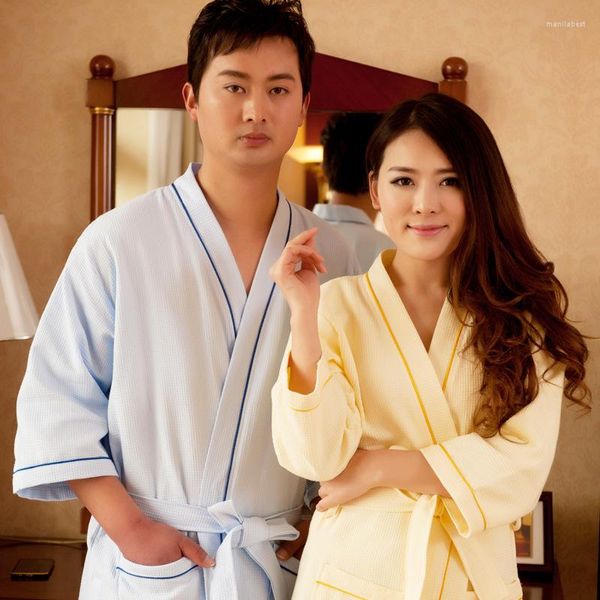 Женская одежда для сна Женщины и мужчины летняя вафельная вафель ванна ванна ванна универсальный полной рукав коленый колено ночная рубашка кимоно