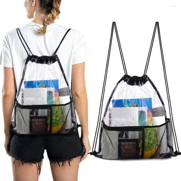 Sacos de armazenamento Mochila com cordão transparente com bolso frontal de plástico transparente Cinch Corda de PVC para estádio de concerto