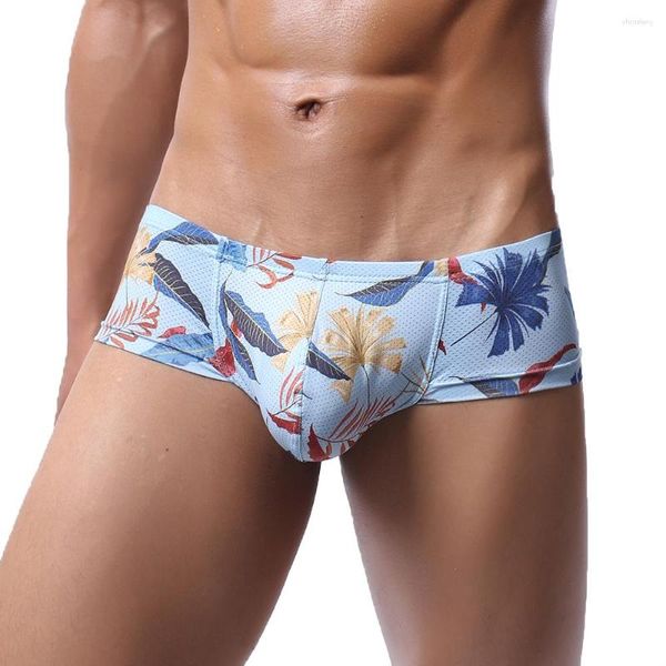 Calzoncillos Bóxer para hombre, pantalones cortos, ropa interior estampada transpirable de malla, suspensorio Sexy, bragas, calzoncillos tipo bóxer de cintura baja para hombre, bañadores