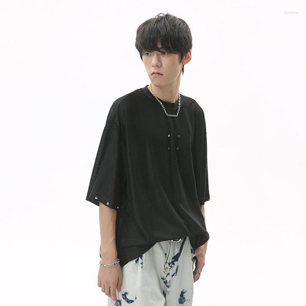 Magliette da uomo SYUHGFA Magliette casual stile coreano Trendy Summer Thin Personality Mesh Tops Loose Short Sleeve Tee Prospettiva