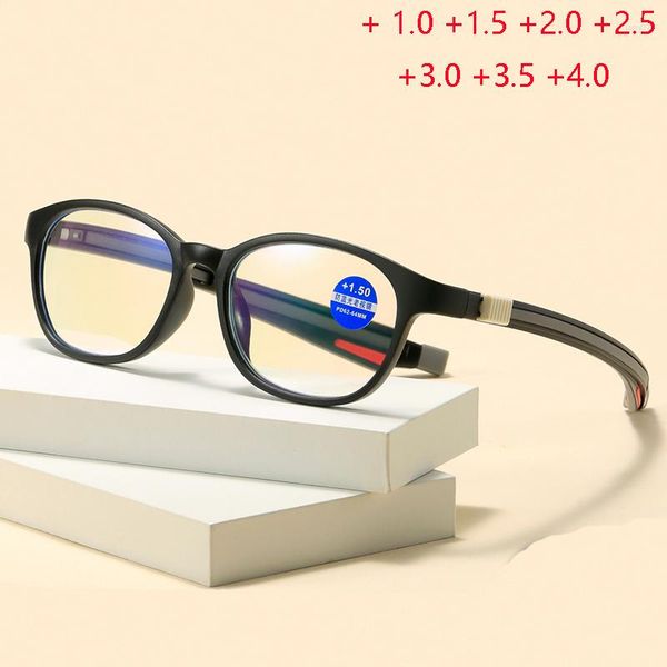Óculos de sol anti-azul claro pescoço oval óculos de leitura mulheres homens armação de plástico óculos hipermetropia prescrição 1.0 1.5 a 4.0