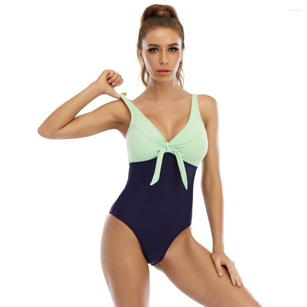 Roupa de banho feminina biquíni com decote em V profundo maiô frente única 2023 monokini barbante sexy peça única corte alto