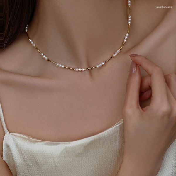 Choker Minar Luxus barocke Süßwasserperlen-Perlen-Halsketten für Damen, 14 Karat vergoldet, Kupferperlen, Strang-Charm-Halskette