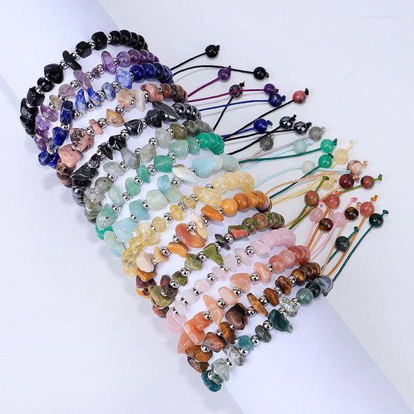 Charm Bracelets 10pcs Irregular Chip Energy Stone Bead Feito à Mão Pulseira Trançada Amethys Rose Quartz Para Mulheres