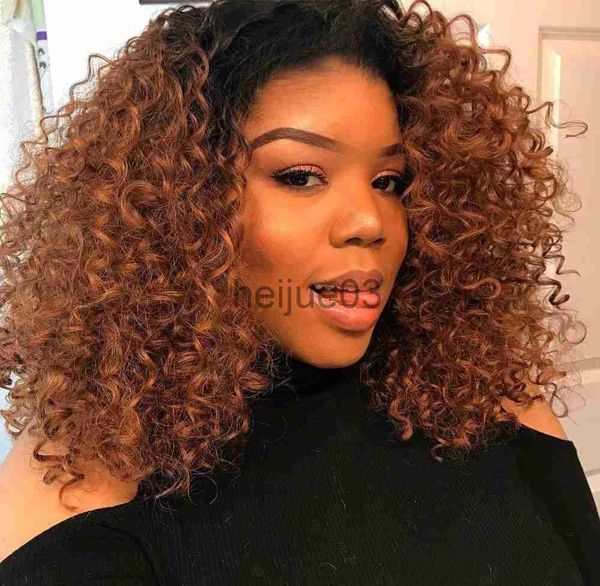 Perucas Sintéticas Afro Curly Wigs para Mulheres Negras Curto Kinky Curly Curly Afro Wig com Franja Sintético Curly Curly Hair Resistant Wig 16 inch x0715