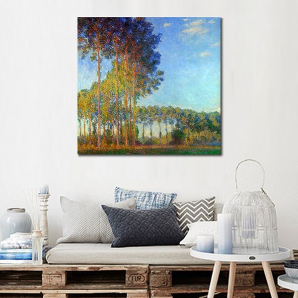 Poplars de arte de parede em tela nas margens do rio Epte visto do pântano Pintura de Claude Monet Arte a óleo artesanal Decoração de estúdio