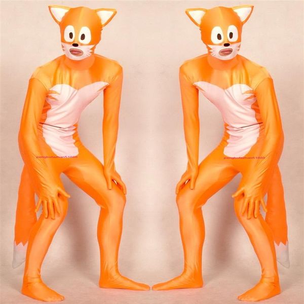 Orange Weiß Lycra Spandex Fuchs Catsuit Kostüm Unisex Komplettes Outfit Sexy Frauen Männer Strumpfhosen Bodysuit Kostüme Zurück Reißverschluss Halloween Pa2436