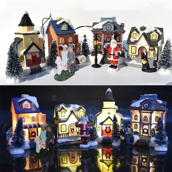 Decorações de Natal 10 Pçs Conjunto Ornamento Casa de Campo Brilhante Cabana Luminosa Papai Noel Casa Pequena Aldeia Edifício Decoração Para Crianças G2203