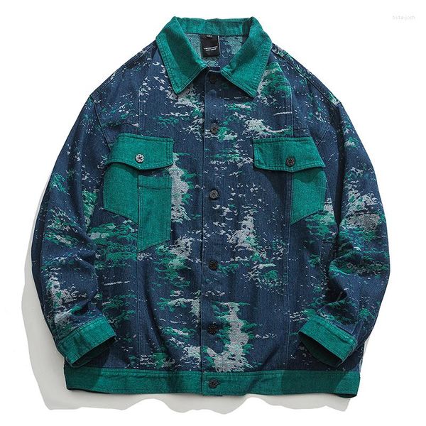 Giacche da uomo Autunno Oversize Cargo Jacket Uomo Jacquard Pattern Baggy Coat Moda Coreano Streetwear Button Capispalla Abbigliamento Top Uomo