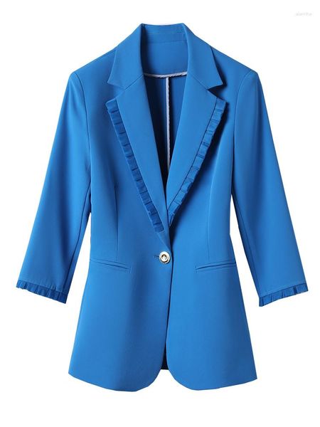 Ternos femininos moda escritório senhoras formal blazer feminino branco azul sólido manga três quartos jaqueta feminina para primavera verão