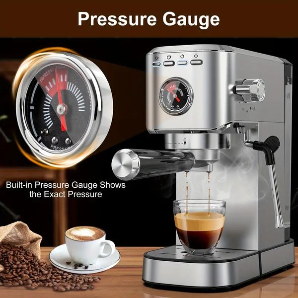 Macchina per caffè espresso 20Bar, macchina per caffè espresso professionale Cappuccino Latte Machine con schiuma di latte a vapore, macchina per caffè espresso con serbatoio dell'acqua rimovibile da 40 once, acciaio inossidabile