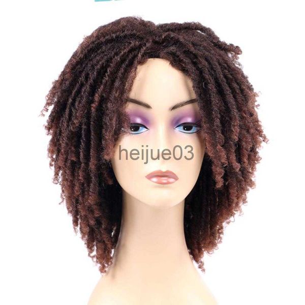 Perucas Sintéticas YUNRONG Dreadlock Curly Wig Short Twist Natural Black 1b 30 Ombre Brown For Black White Women and Men Afro Curly Synthetic Wig x0715