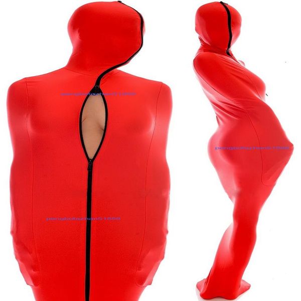Kırmızı Lycra Spandex Mumya Kostümleri Uyku Tulumu İç Kollu Kollu UNISEX DUAKLI BÜYÜK TAPLAR SATIK SÜPÜCÜLER KATSUVU KOSTUMU TAM OUTF293Z