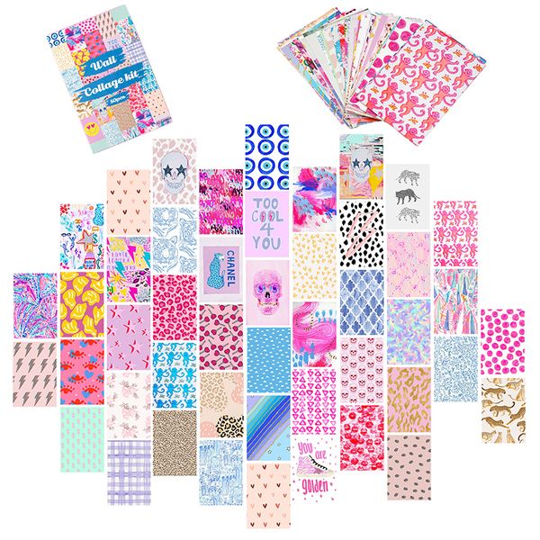 Adesivi Giocattolo per Bambini 48 Pz Preppy Poster Immagini Estetiche Kit Collage da Parete Colori Caldi Simpatici Stampe d'Arte Soggiorno Camere da Letto Decorazione Dormitorio per 230714