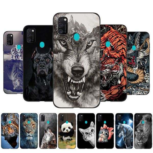 Для Samsung Galaxy M30S M21 Case Case Silicon Cope Cope Shockper Bumper Black TPU Case Lion Wolf Tiger Dragon