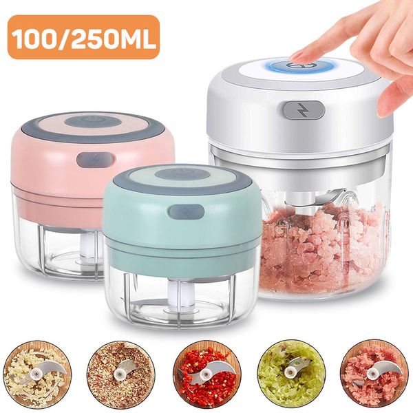 Ferramentas para vegetais de frutas 100/250mL Mini picador elétrico de alho Carregamento USB Ginger Masher Machine Resistente durável Chili Legumes Crusher Kitchen Tools 230714