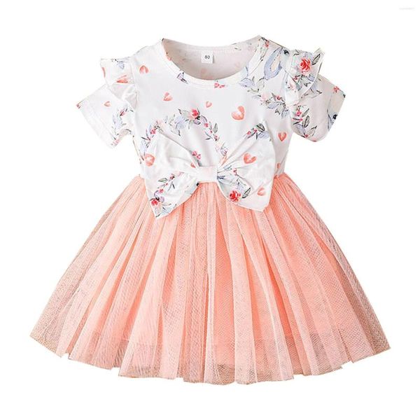 Abiti da ragazza Bambini Baby Easter Dress 2023 Summer Casual Floral Print Manica corta Sweet Mesh