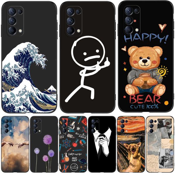 Para Oppo Reno5 4G Case 6.4 Polegada CPH2159 Telefone Soft Silicon Cover Reno 5 Black Tpu Case Dog Cat Flower Pattern