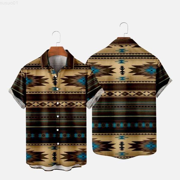 Camicie casual da uomo T-shirt Haiian da uomo Y2K Hombre Camicie moda Stile indiano Stampa 3D Accogliente Casual Manica corta Spiaggia Abiti oversize 7 L230715