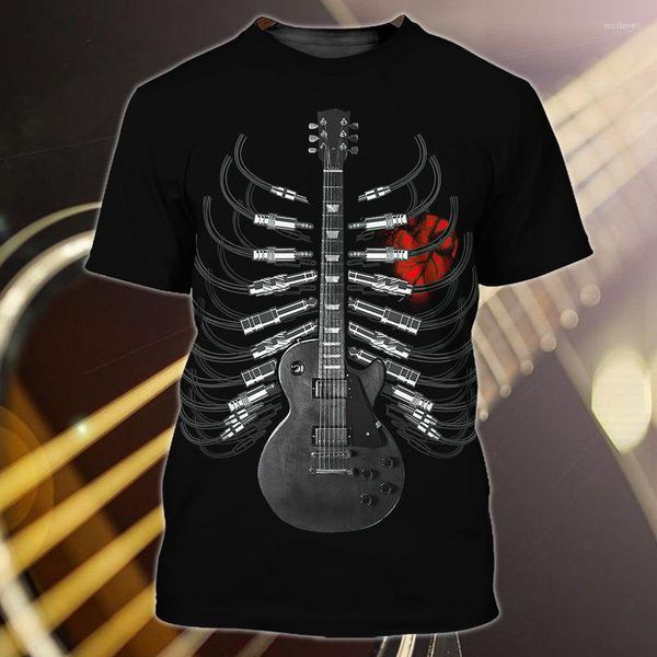 Camisetas masculinas Moda Impressão 3D Est Instrumento musical Piano Guitar Art Unissex Único Harajuku Streetwear Camiseta casual manga curta Tops