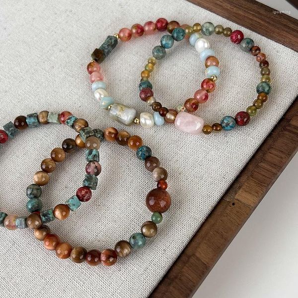 Strand ALLME Braccialetti in pietra naturale con cubi quadrati rotondi multicolori retrò per donna Accessori per braccialetti con perline elastiche di perle
