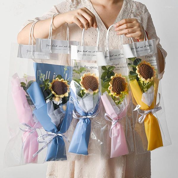 Fiori decorativi Regali per la festa della mamma Girasole lavorato a maglia finito Bouquet all'uncinetto Regalo di compleanno creativo Decorazioni per feste di matrimonio