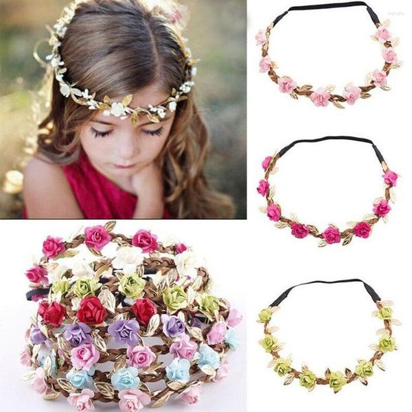 Haarschmuck 2023 Blumenkrone Haarband Niedliche Kinder Goldblätter Stirnband Blumen Mädchen Kopf Kranz Haarbänder