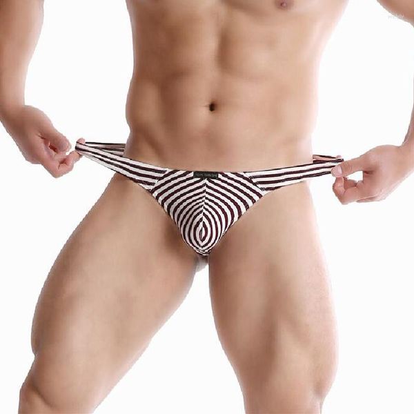 Mutande Perizoma da uomo sexy Biancheria intima gay Mutandine di cotone a righe Pene Pantaloni a vita bassa Sospensorio Vita bassa G-String Wrap Natica Tanga