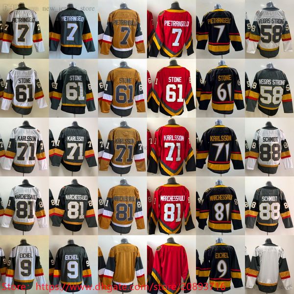 Mann Eishockey 61 Mark Stone Trikot Retro Rot 7 Alex Pietrangelo 9 Jack Eichel William Karlsson Jonathan Marchessault Trikots Blank Stitch Team Grau Weiß Golden