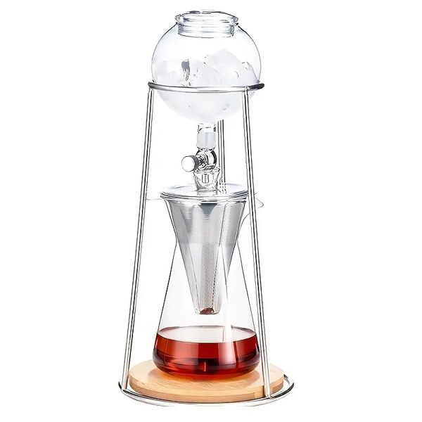 1pc Café Gelado Cold Brew Drip Tower Cafeteira, Sistema Portátil de Gotejamento a Frio, Cafeteira de Vidro Borosilicato Alto e Filtro de Funil de Válvula de Aço Inoxidável