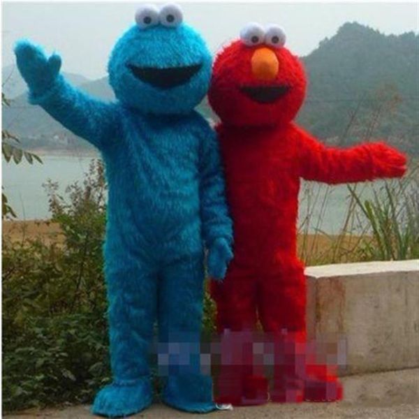 2018 Alta qualità DUE PZ Red Blue Biscuit Street Blue Cookie Monster Costume mascotte Carnevale animale 223j