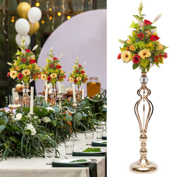 Dekorative Objekte, Figuren, Blumen, Vasen, goldenes Metall für Tafelaufsätze, Hochzeitstisch, Partytische, Zubehör 230714