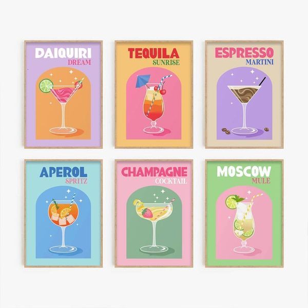 Pinturas Nordic Poster Vintage Colorful Cocktail Canvas Art Print Minimalista Picture Modern Bar Kitchen Home Decor Painting 230714