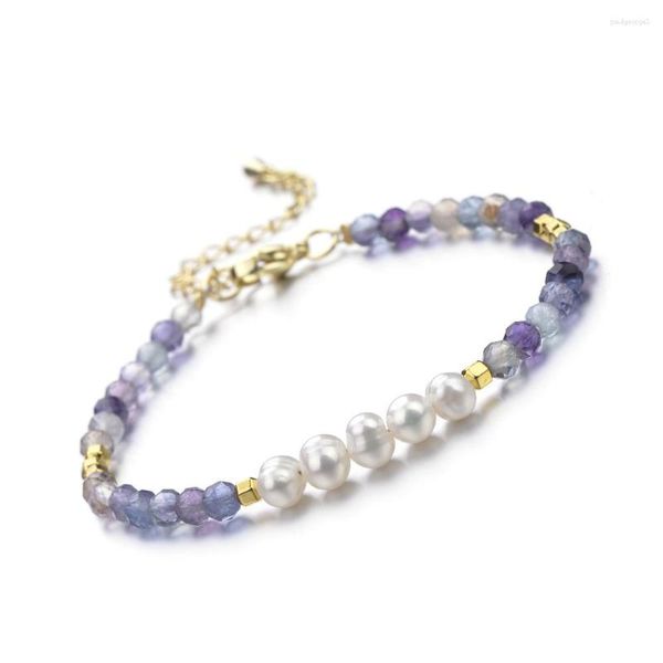 Strang 4–5 mm Süßwasser-Kartoffelperle, 4 mm rundes facettiertes Fluorit-Amethyst-Granat-Rubin-Zoisit-Naturstein-Perlenarmband