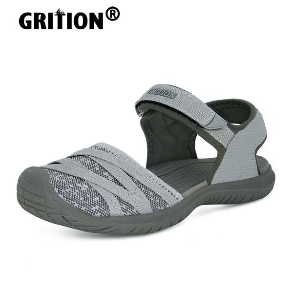 Sandalen GRITION Damen Sandalen Casual Outdoor Schuhe Geschlossene Zehen Flache Absätze Elastischer Stoff Mode 36-41 Damen Trekking Wandern 230714