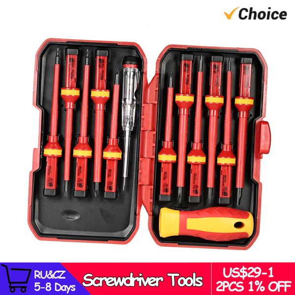 Tornavida 13pcs 1000V Değiştirilebilir Yalıtılmış Yalıtılmış Set Manyetik Slotted Phillips Pozidriv Torx Bit Elektrikçi Onarım Araçları Kit 230714