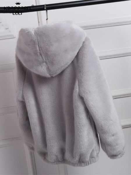 Cappotti Inverno Caldo Nuovo Visone Finto Cappotto di Pelliccia Sintetica da Donna Casual con Cappuccio Furry Finta Pelliccia di Coniglio Giacca da Donna con Cerniera Rosa Capispalla Taglie Forti