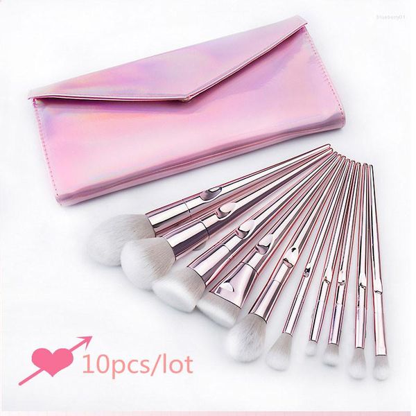 Make-up-Pinsel 10 teile/los Pinsel Galvanik Maquiagem Pulver Kosmetik Lip Lidschatten Highlighter Blending Pufferung Erröten Kit Mit Tasche