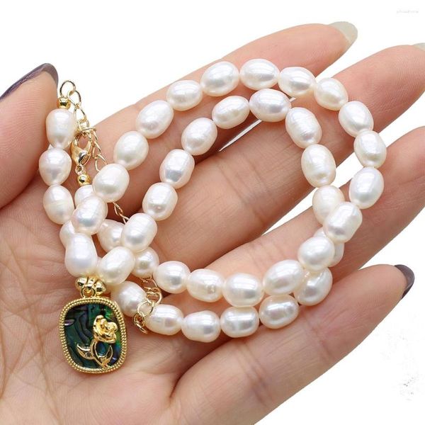 Anhänger Halsketten 6-7mm Reis Perlen Natürliche Süßwasser Perle Halskette Quadrat Für Frauen Hochzeit Geschenk Schmuck 37 5 cm