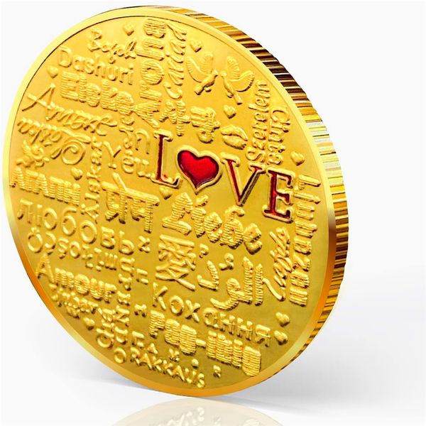 Criptovaluta Placcato Oro San Valentino Souvenir Moneta Capsula Rotonda Regalo Amante Francese Coreano Greco Arabo Filippino