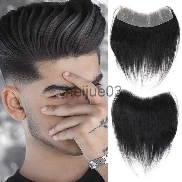 Синтетические парики Синтетическая линия роскошной линии Toupee 100 человек для мужчин v Style Front Toupee Wig Remy с тонкой кожей натуральной линейкой линии волос Toupee x0715