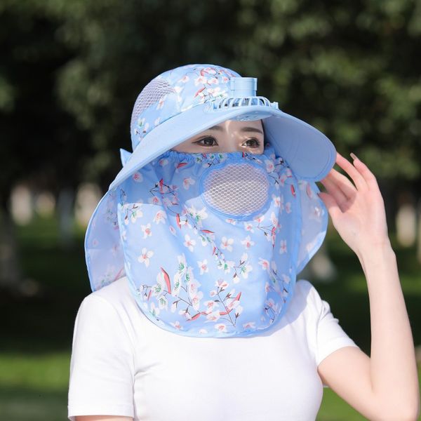 Bonés de Ciclismo Máscaras Mulheres Chapéu de Sol com Ventilador Protetor Solar de Verão Bonés de Proteção UV Ao Ar Livre Bonés à Prova de Vento Viagens Ciclismo Chapéu Máscara Facial Xaile Chapéus 230715