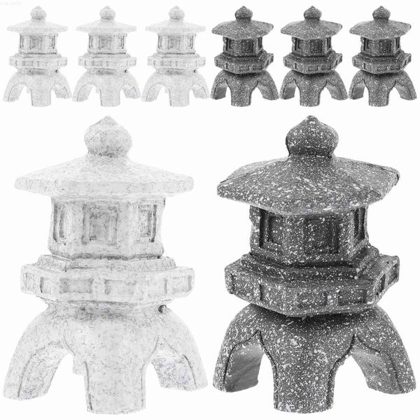 Gartendekorationen 8 Stück Steinlampe Desktop-Dekor Landschaft Landschaft Pavillon Mini-Pagode Modellturm Sandtisch Harz Garten Miniaturstatue L230715