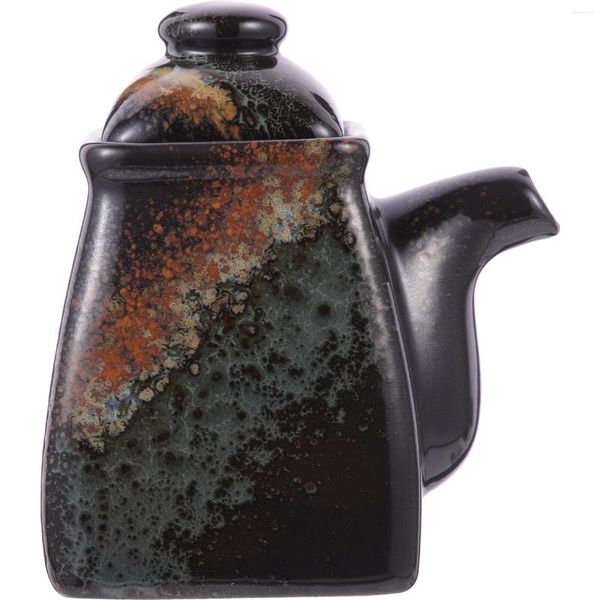 Bottiglie di stoccaggio Versatore di olio giapponese Supporto per contenitore nero Dispenser per salsa di soia Sciroppo semplice Vasi per aceto in ceramica