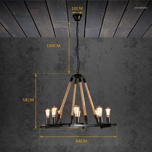 Lampade a sospensione IWHD 8 teste Lampen Iron Loft Style Lampada retrò Luci industriali Corda LED Hanging Vintage Light Fixtures